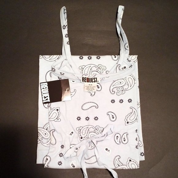 NEW Light Blue Cotton Nightie, Navy & White Paisley, M - Picture 4 of 7